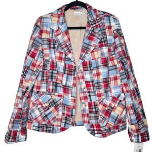 Pendleton Womens Patchwork Plaid Blazer Jacket Multi Color Madras TF545-67146 L